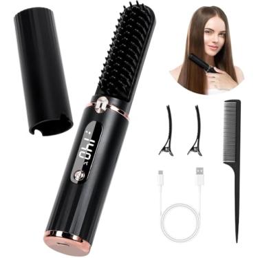 Imagem de HaetFire Escova Alisadora De Cabelo Sem Fio, Pente Quente Portátil, Alisadores Íons Negativos Para Mulheres, Barba Com 5 Temperaturas, Recarregável Via Usb, Anti-Queimaduras, Desligamento Automático