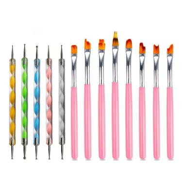 Imagem de Kit 5 Boleadores Duas Pontas + 8 Pinceis Nail Art Flores