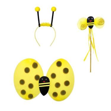 Imagem de Kit Asa Abelhinha Tiara e Varinha Fantasia Infantil Amarela - Extra Fe