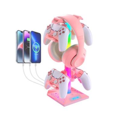Imagem de Suporte para fones de ouvido RGB Gaming VCOM com 2 USB e 1 tipo C