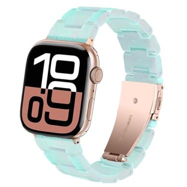 Imagem de SPINYE Pulseira de substituição de resina colorida de 38 mm, 40 mm, 41 mm e 42 mm, para Apple Watch séries 10/9/8 / Ultra/7 / SE / 6/5 / 4/3 feminino e masculino (verde sereia)