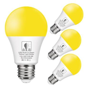 Imagem de Lâmpada LED EvaStary Yellow Bug Light Dusk to Dawn A19 6W (pacote com 