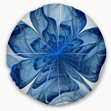 Imagem de Flor fractal azul Designart com pétalas grandes florais, sala de estar, sofá, almofada + capa de almofada impressa em ambos os lados 50 cm