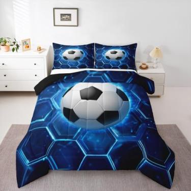 Imagem de jejeloiu Conjunto de edredom esportivo de rúgbi, tamanho casal, para crianças, meninos, meninas, colmeia de mel, decoração de quarto de microfibra, 3 peças com 2 fronhas