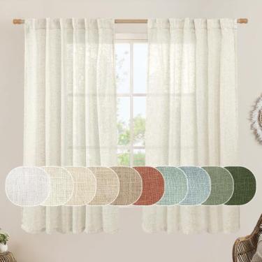 Imagem de Cortinas de janela LAMIT Semi Sheer Linen, 160 cm de comprimento, crem