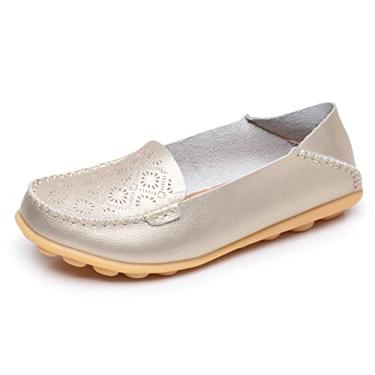 Imagem de VenusCelia Mocassim feminino confortável para caminhada, Dourado, 40