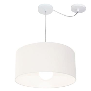 Imagem de Lustre Pendente Cilíndrico Com Desvio De Centro Vivare Md-4228 Cúpula Em Tecido 45x25cm - Bivolt Branco 127/220v