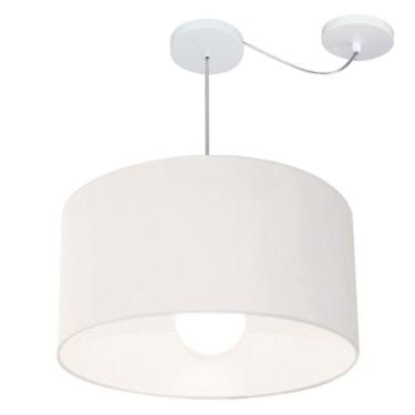 Imagem de Lustre Pendente Cilíndrico Com Desvio De Centro Vivare Md-4234 Cúpula Em Tecido 60x30cm - Bivolt Branco 127/220v