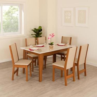 Imagem de Conjunto Sala de Jantar 6 lugares Retangular Giovana Cadeiras Nobre - 