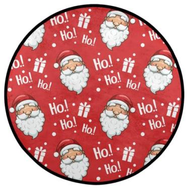 Imagem de Tapete redondo de 90 cm, Papai Noel, HoHoho, antiderrapante, lavável, tapete redondo, Feliz Natal, para sala de estar, quarto, sala de jantar, entrada, sofá, decoração de casa