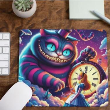 Imagem de Mouse Pad Gato Rison Cheshire Alice Tecido Emborrachado Pequeno 19x23 
