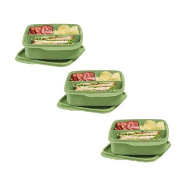Imagem de Kit 3 Potes Herméticos Tupperware Basic Line Divisória Verde 550ml
