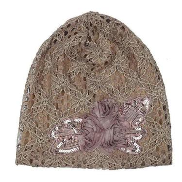 Imagem de Gorro feminino de renda flor desleixado folgado cabeça boné quimiotera