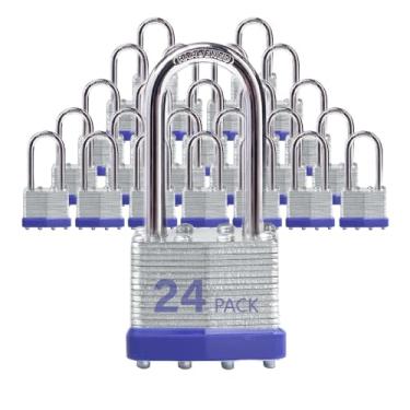 Imagem de Cadeados laminados com chave de aço resistente, fechaduras iguais com chave, cadeados longos de manilha, corpo largo de 40 mm, pacote com 24