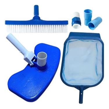 Imagem de Kit Limpeza Piscina Completo  Aspirador Peneira Escova Adaptador - bru