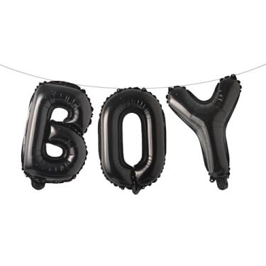 Imagem de Letras de balão de 40,6 cm para meninos ou meninas | Balões reveladores de gênero, decorações de revelação de gênero | Decorações de chá de bebê (menino preto)