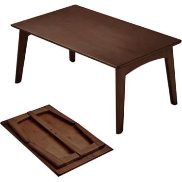 Imagem de Kuabner Mesa de chão dobrável, mesa de centro baixa para sentar no chão, mesa de chão japonesa, sem montagem, mesa dobrável de tatame para sala de estar, casa, escritório