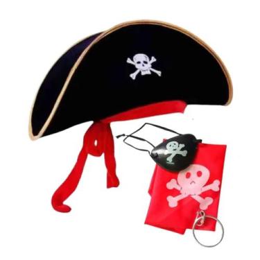 Imagem de kit Fantasia Pirata Chapéu Tapa Olho Brinco Bandana Carnaval - Modamix