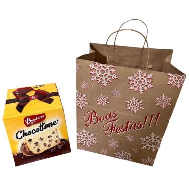 Imagem de Kit 10 Sacolas Papel Kraft Presente Natal 27x20x33 cm