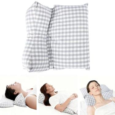 Imagem de Almofada em forma de osso com suporte de pescoço de trigo sarraceno para dormir, combinação removível para aliviar dores no pescoço e na cintura e fadiga (cinza)