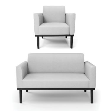 Imagem de Sofá Namoradeira com Poltrona Base de Madeira Fixa Preto Marisa Linho Cinza A05  D03 - D'Rossi