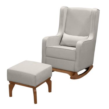 Imagem de Poltrona de Amamentação com Balanço e Puff Retrô Nalia Linho Bege F06 - D'Rossi