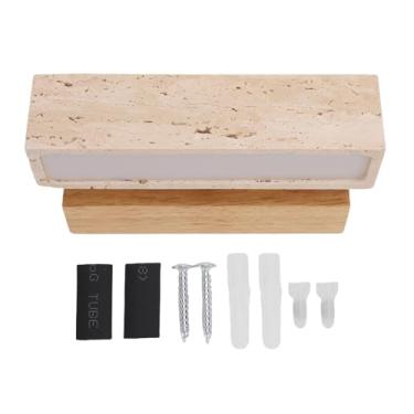 Imagem de Garosa Candeeiro de Parede Rotativo Candeeiro de Parede de Cabeceira Arandela de Parede Pedra de Travertino Polida à Mão Cabeça Ajustável de 180 Graus Luz Quente 3000K Com Fácil (Cor Madeira)