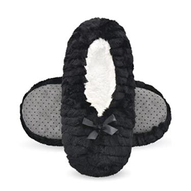 Imagem de DICUIRD Meias femininas aconchegantes e quentes de sola macia com aderência, forro de lã felpuda, chinelos de casa com parte inferior antiderrapante, Preto, 5-7.5