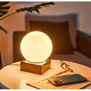Imagem de FLORNIA Luminária de mesa industrial moderna, luminária de mesa de cabeceira exclusiva com sombra de vidro e base de mármore para quarto, sala de estar, escritório, decoração (inclui lâmpada G45)