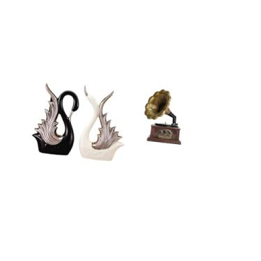 Imagem de Fenteer Estatuetas de Cisne, Escultura de Cerâmica, Estátua Vintage Colecionável, Estatueta de Resina, Ornamento Retrô para Prateleira, Presente de Aniversári