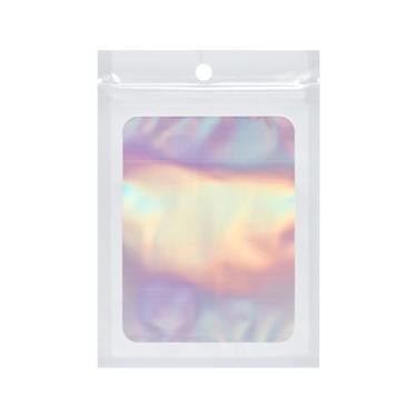 Imagem de Quotidian Sacos de presente holográficos brancos Mylar seláveis a quente com zíper 8 x 12,2 cm, pacote com 100 bolsas resseláveis para sachês de aromaterapia e porta-cartões