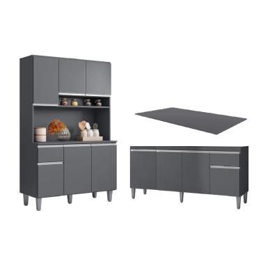 Imagem de Cozinha Compacta Márcia com Balcão Tati 150m C/Tampo MDP Cinza - AJL