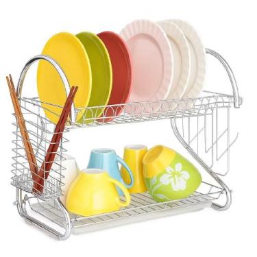 Imagem de Escorredor de Louças Duplo Metal Cromado Prático e Elegante - UpCoisas