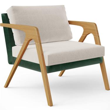 Imagem de Poltrona Decorativa Para Sala Estar Pietra L02 Facto Verde Musgo Linho Cru - Lyam Decor