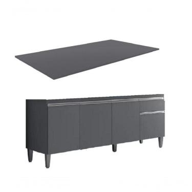 Imagem de Balcão De Cozinha 150cm Tatiane 4 Portas 1 Gaveta Com Tampo Cinza