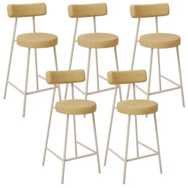 Imagem de Kit 05 Banquetas Baixa Cozinha Sala Jantar Bancada Milão Arena L02 Couríssimo Fendi - Lyam Decor