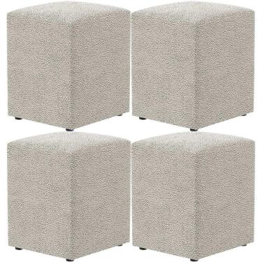 Imagem de Kit 04 Puffs Quadrado L02 Decorativo Bouclê Creme - Lyam Decor