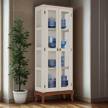 Imagem de Cristaleira De Madeira 2 Portas Pés Luiz Xv - Nude Laca Com Tampo E Base Imbuia Glazer