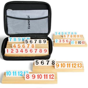 Imagem de ELONGDI Rummy Cube 6 Player Large Numbers Edition, 160 Rummy Tiles with 6 Wooden Racks, Portable Case & Storage Bag - Classic Board Game for Family Adults & Kids