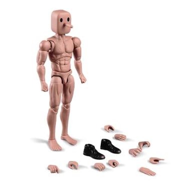 Imagem de SOUFORCE Figura de ação masculina muscular em escala 1/12 de 15 cm, flexível, forte, Notaman, cabeça quadrada, figura em miniatura com cabeça esculpida