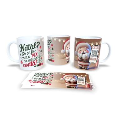 Imagem de Caneca de Natal com Papai Noel Surfista, Porcelana Branca, Tema Tropical, Decoração Praiana de Natal (19996)