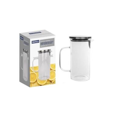 Imagem de Jarra de Vidro Borossilicato 1,1L com Tampa Inox – Resistente ao Calor, Transparente e Elegante para Sucos, Chás e Água Aromatizada