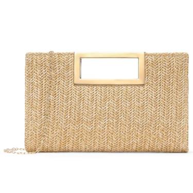 Imagem de RNIEGA Bolsas de mão com alça superior, bolsas de mão de palha para mulheres e bolsas de praia boho de tecido, Caqui