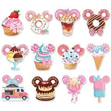 Imagem de 12 peças de decorações de porta de cruzeiro magnético, doce sobremesa donut cupcake sorvete imãs de porta de navio de cruzeiro, tema de doces divertidos, placas magnéticas de cabine de navio decoração