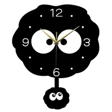 Imagem de MENG ZHI AO Relógio de parede de quartzo, olhos grandes, acrílico, bola de carvão, desenho animado, ponteiro, pêndulo, relógio criativo para crianças, para casa, quarto, etc