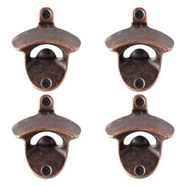 Imagem de HAIICEN Suporte de parede abridor de garrafa de cobre vintage, abridor de cerveja envelhecido para armários e pátios (4 peças)