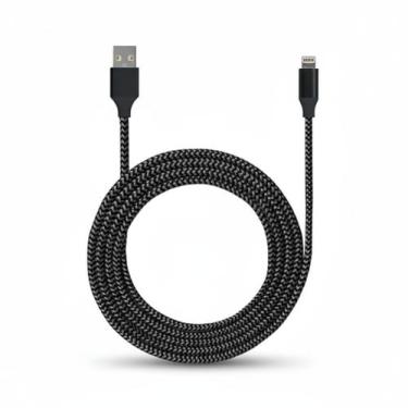 Imagem de Cabo Lightning Preto 1 Metro Nylon Trançado Compatível com Smartphones