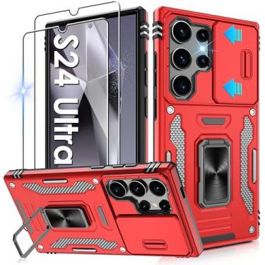 Imagem de Gritup Capa para Samsung Galaxy S24 Ultra com 2 protetores de tela HD e capa de câmera deslizante, proteção contra quedas de grau militar de 3,5 m, suporte de anel magnético, capa protetora para