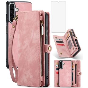 Imagem de Asuwish Capa de telefone para Samsung Galaxy A17 5G carteira com zíper magnética destacável com protetor de tela de vidro temperado e couro PU flip porta-cartão de crédito para cartão de crédito