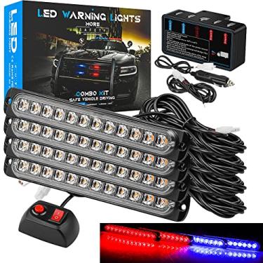 Imagem de Aubeamto, kit de luzes de farol de segurança de aviso de LED de 17 cm, 4 peças, 12 LEDs, aviso de luz estroboscópica piscante para todos os veículos off-road de 12 V-24 V, caminhonete SUV ATV, empilhadeira, trator de bombeiros (vermelho + azul)